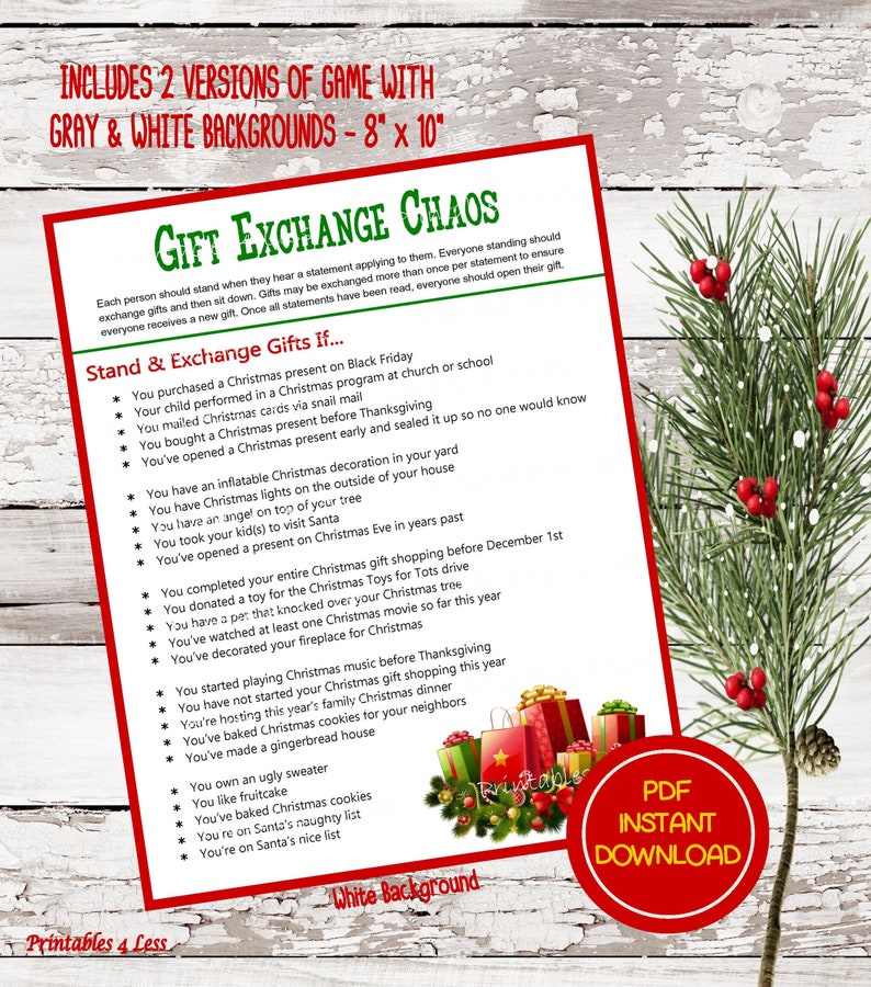 Christmas Gift Swap Christmas Gift Exchange Game Holiday | Etsy
