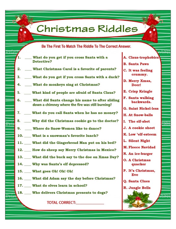 Christmas Riddle Game Diy Holiday Party Game Printable Etsy