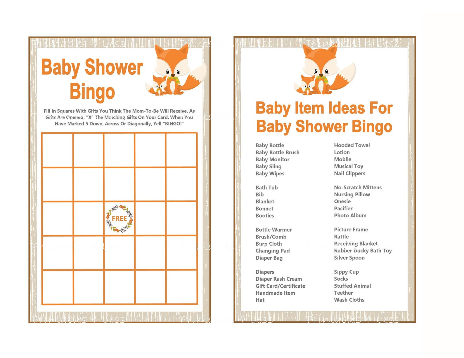 Fox Baby Shower Game Package Printable Fox Baby Game Fox Etsy