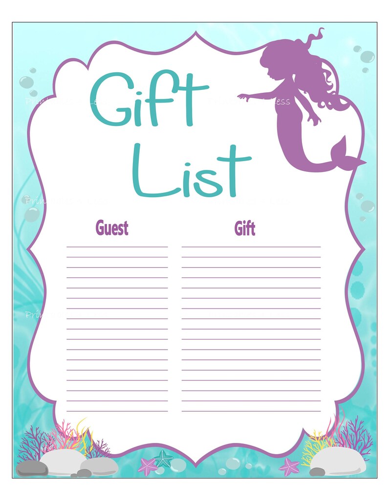Mermaid Gift List Aqua Purple Mermaid Baby Shower Gift Etsy Mermaid Gift List Aqua Purple Mermaid Baby Shower Gift Etsy