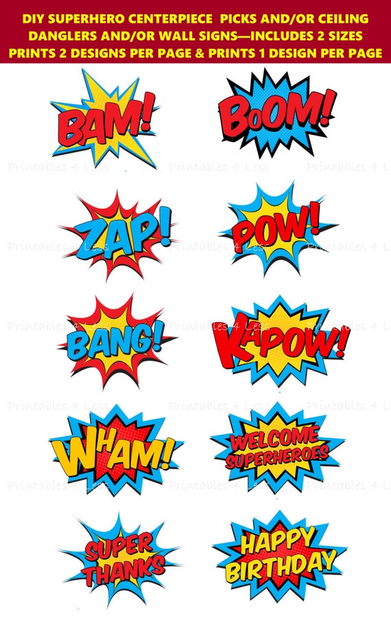 Superhero Centerpiece Pick Superhero Party Supplies Diy Etsy