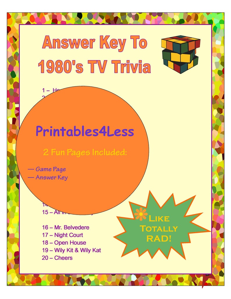 1980s TV Trivia Game DIY 1980s Games Printable Trivia Game | Etsy
