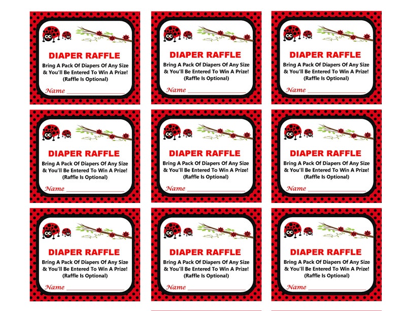 Ladybug Diaper Raffle Ticket Printable Diaper Ticket Ladybug Etsy