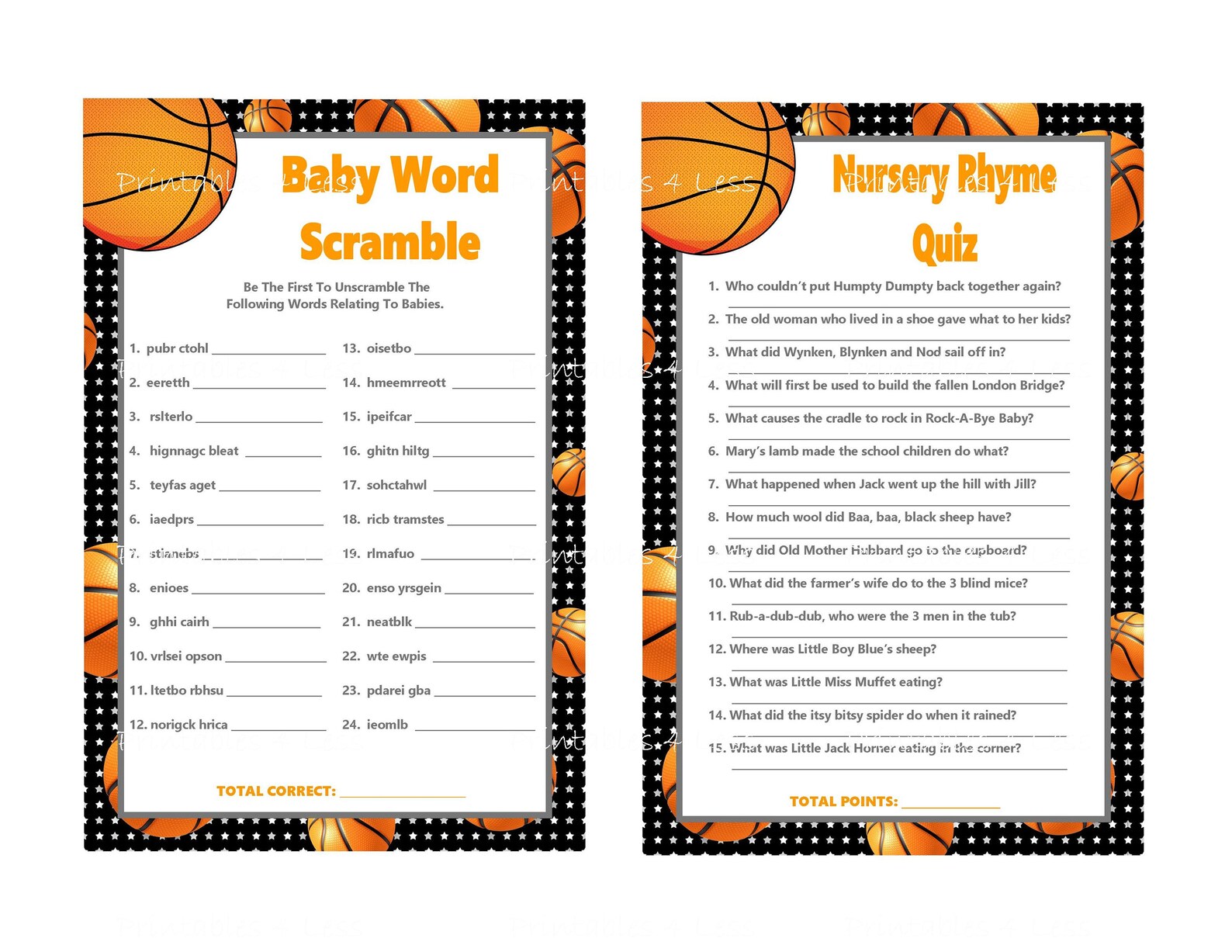 Basketball Baby Shower Games Printable Basketball Baby Games Etsy