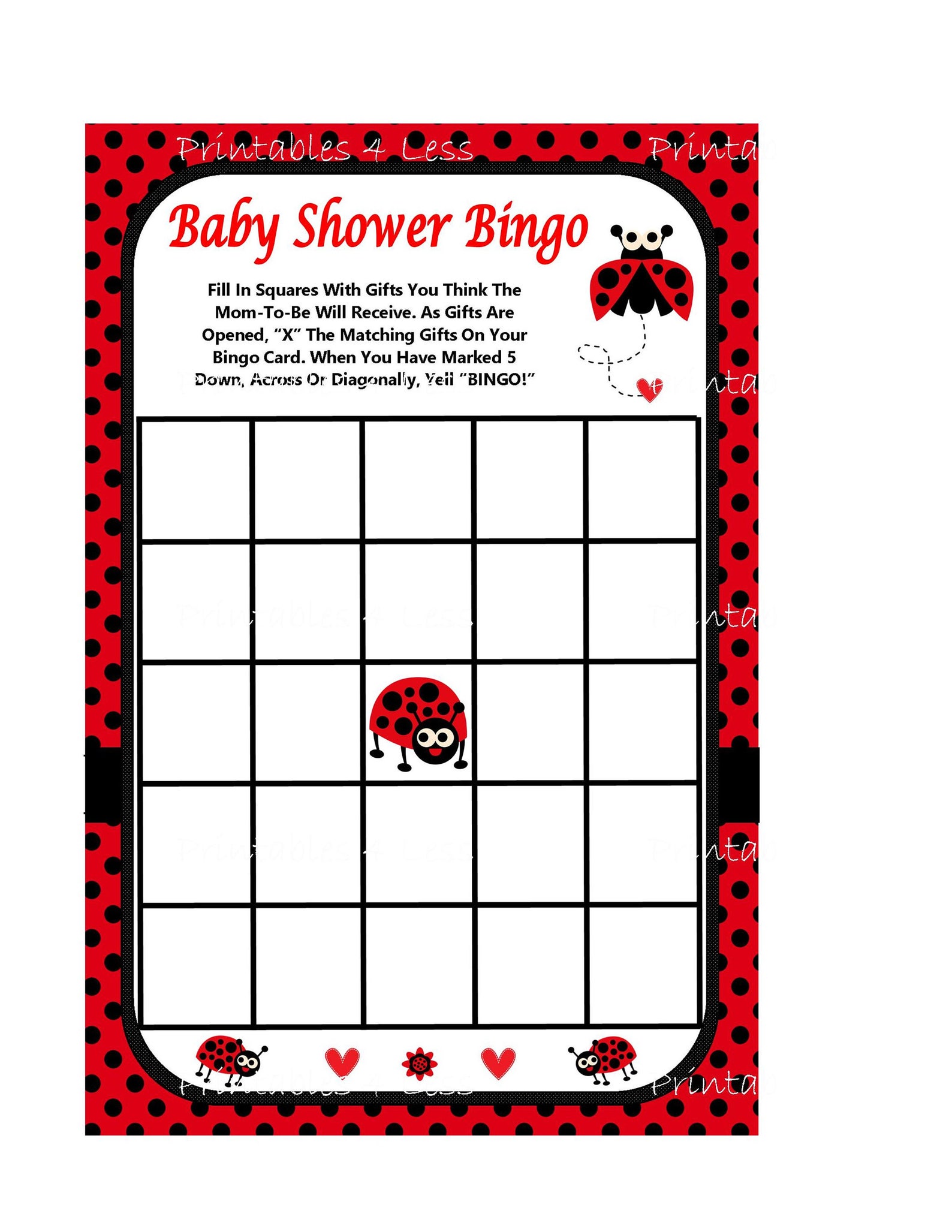 Ladybug Bingo Game Printable Ladybug Baby Shower Bingo Baby | Etsy