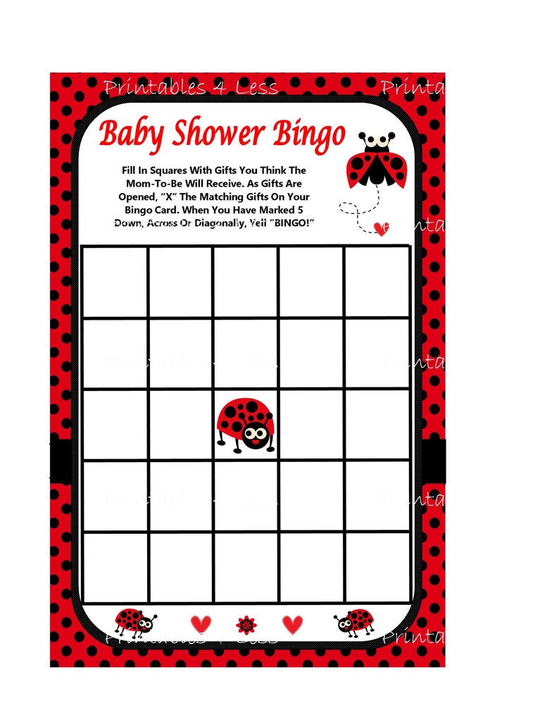 Ladybug Bingo Game Printable Ladybug Baby Shower Bingo Baby Etsy