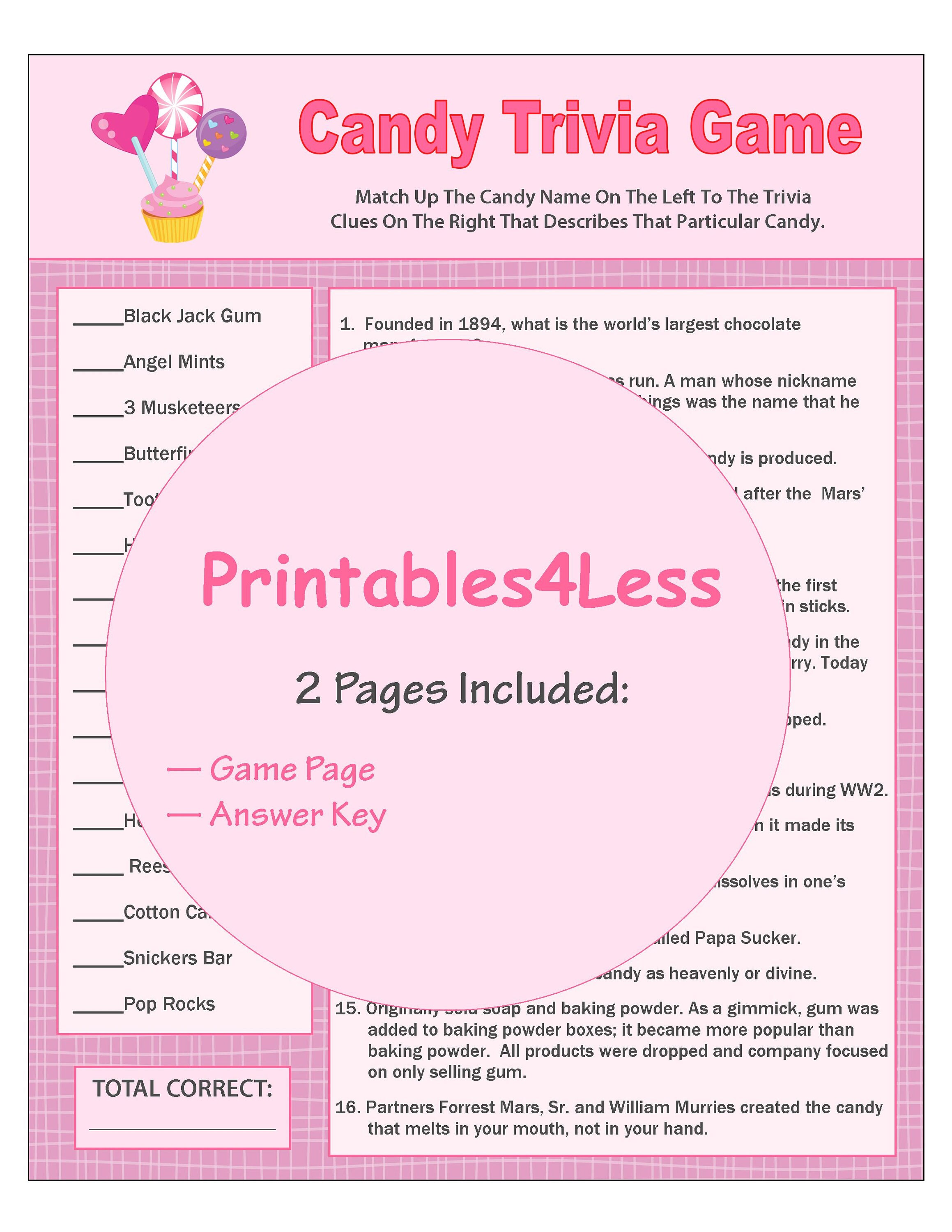 Candy Trivia Game Printable Candy Game Ice Breaker Game | Etsy