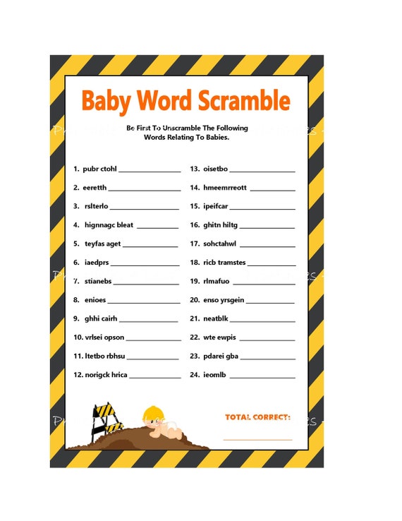 Construction Word Scramble Printable Construction Baby ...