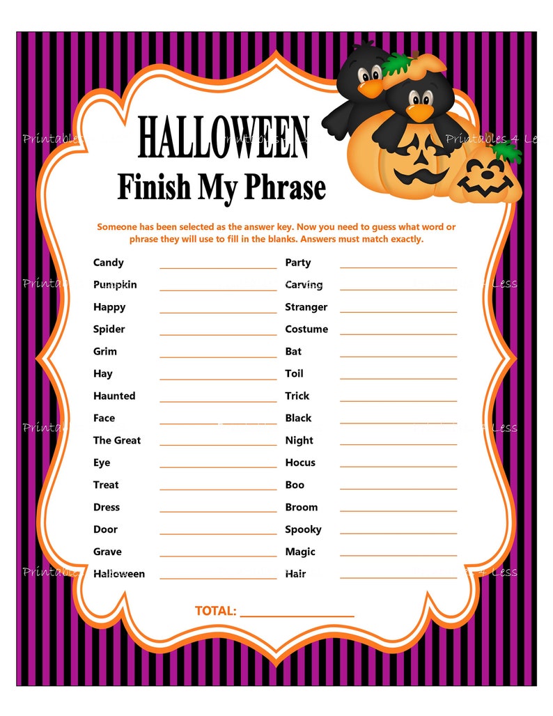 Halloween Finish My Phrase Printable Halloween Party Game | Etsy