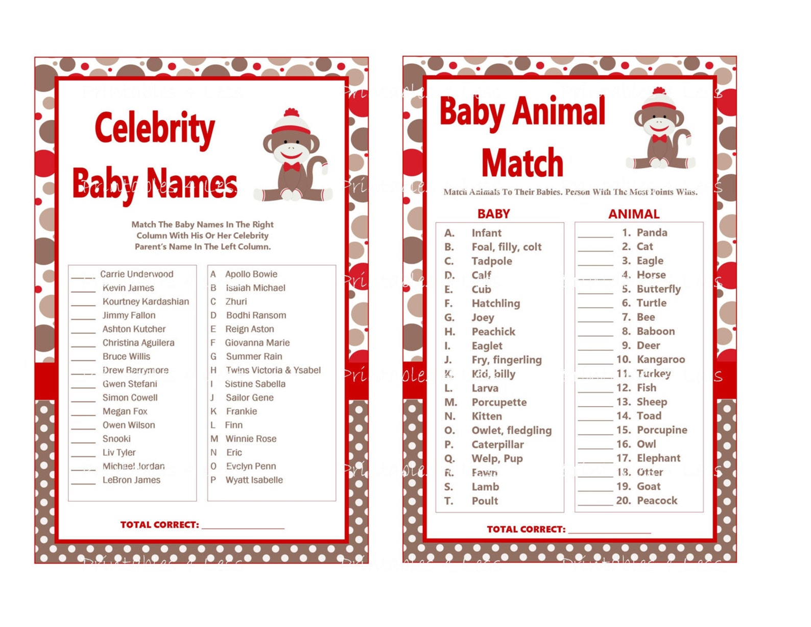 Sock Monkey Baby Shower Game Printable Sock Monkey Game Boy Etsy