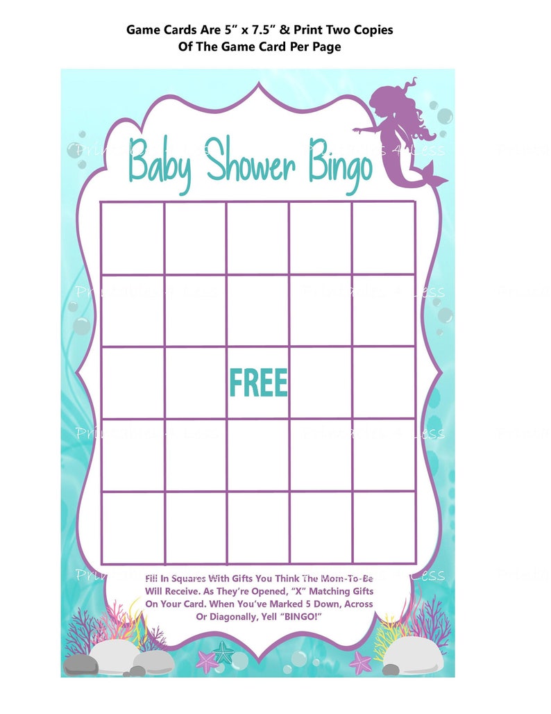 Mermaid Bingo Game Printable Under The Sea Baby Shower Bingo | Etsy