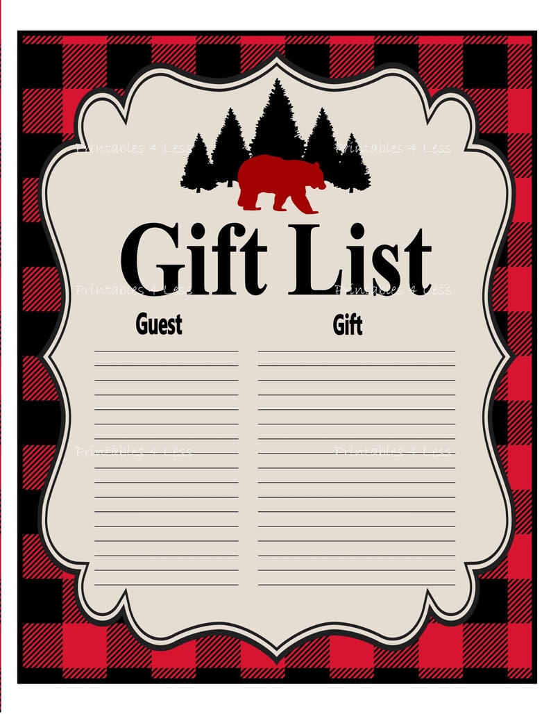 Lumberjack Gift List Red Black Buffalo Plaid Baby Shower Gift Etsy Lumberjack Gift List Red Black Buffalo Plaid Baby Shower Gift Etsy