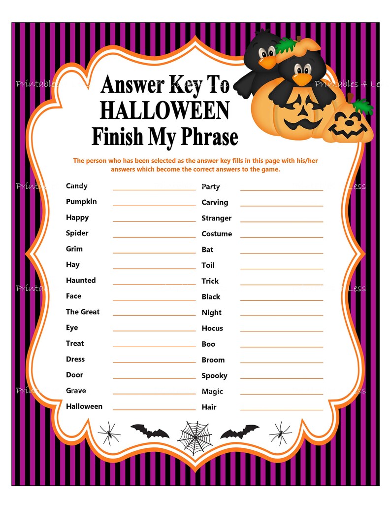 Halloween Finish My Phrase Printable Halloween Party Game Etsy Halloween Finish My Phrase Printable Halloween Party Game Etsy