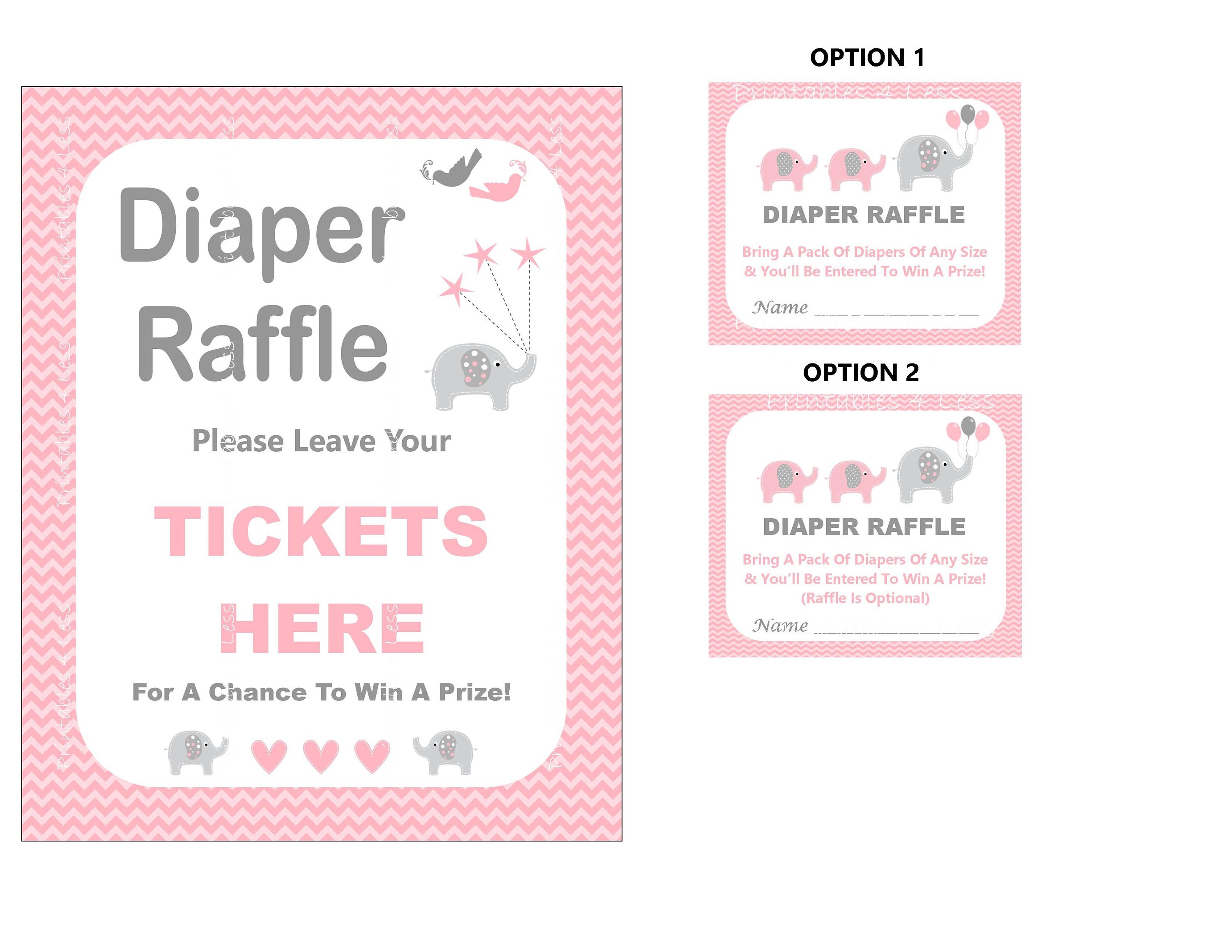 pink elephant diaper raffle ticket printable elephant baby etsy