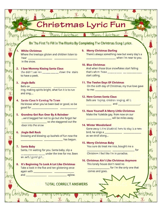 Christmas Song Game Christmas Music Game Christmas Carol Game Printable Christmas Games Diy Holiday Games Xmas Printables 4 Less