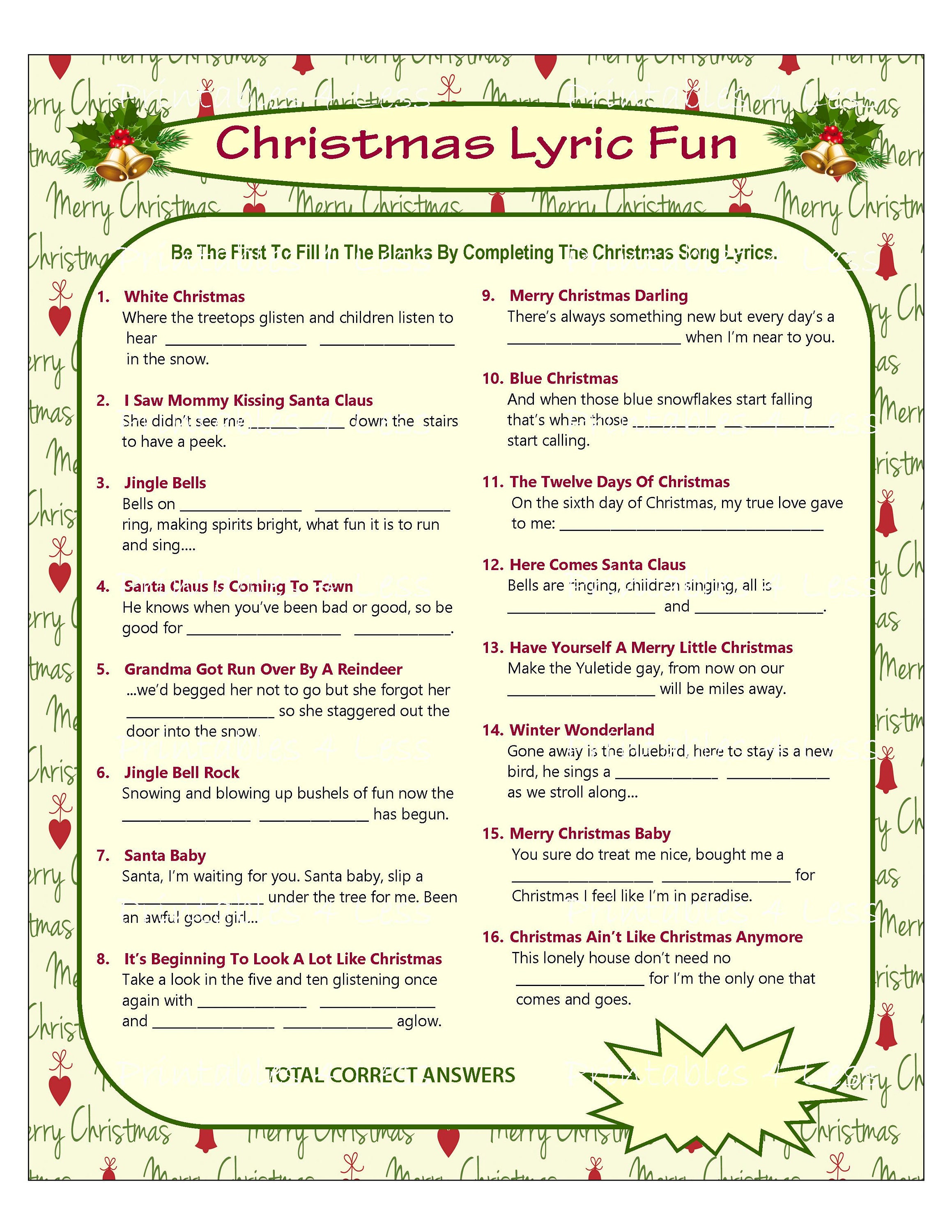 Christmas Song Games Printable Free Printable Templates
