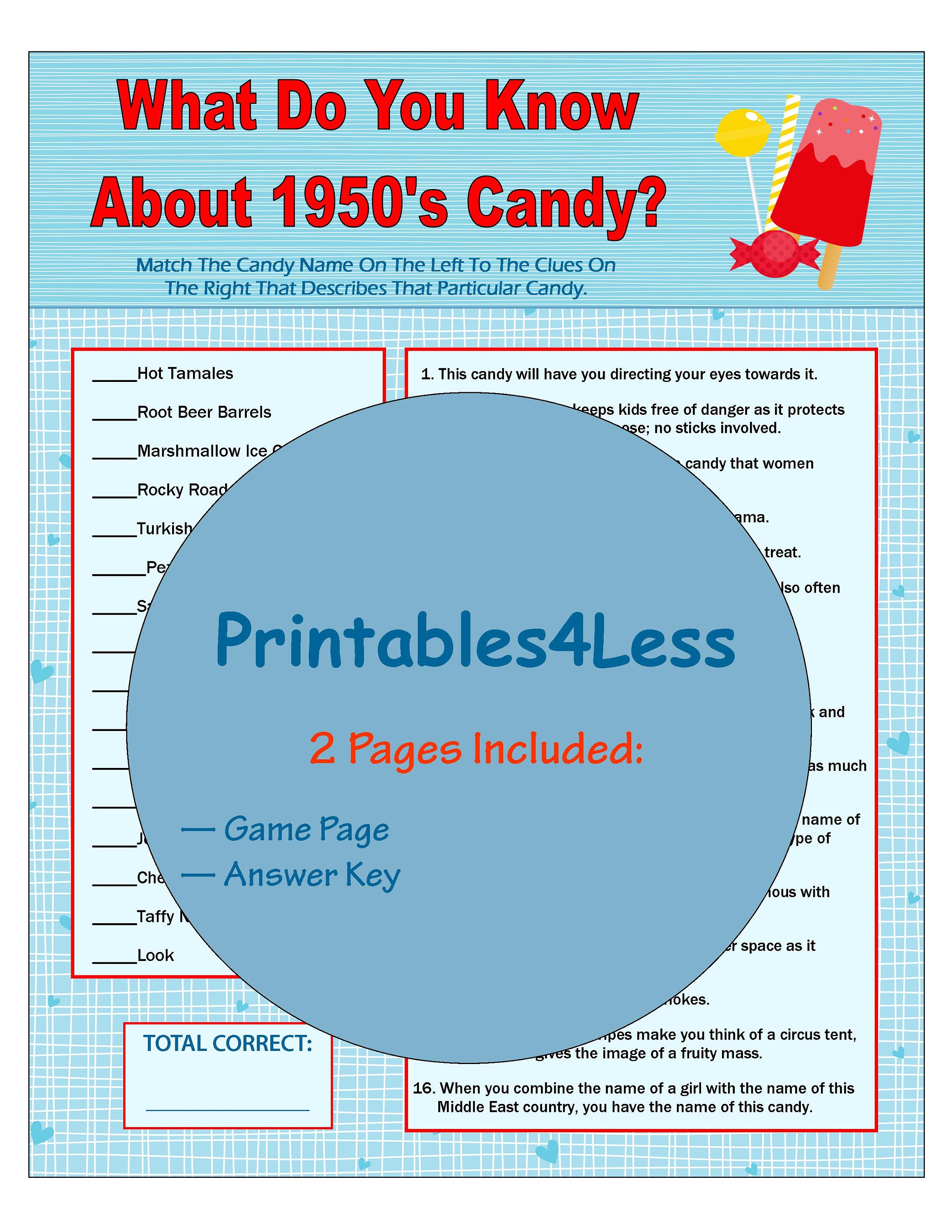 1950s Candy Game Candy Trivia Game Printable Trivia Game Etsy