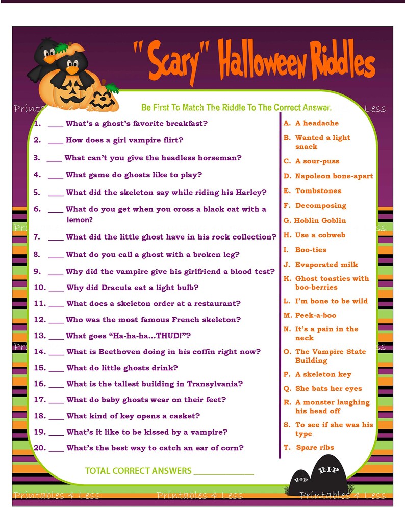 Halloween Riddle Game Halloween Party Game Printable  Etsy