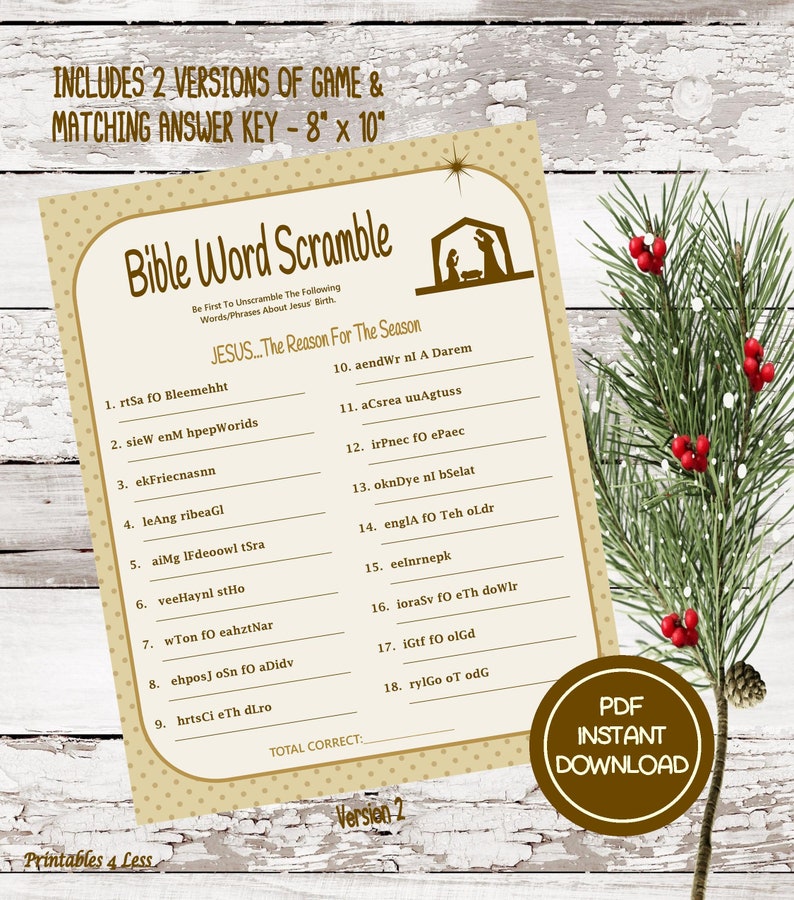Bible Word Scramble Printable Christmas Word Scramble DIY | Etsy