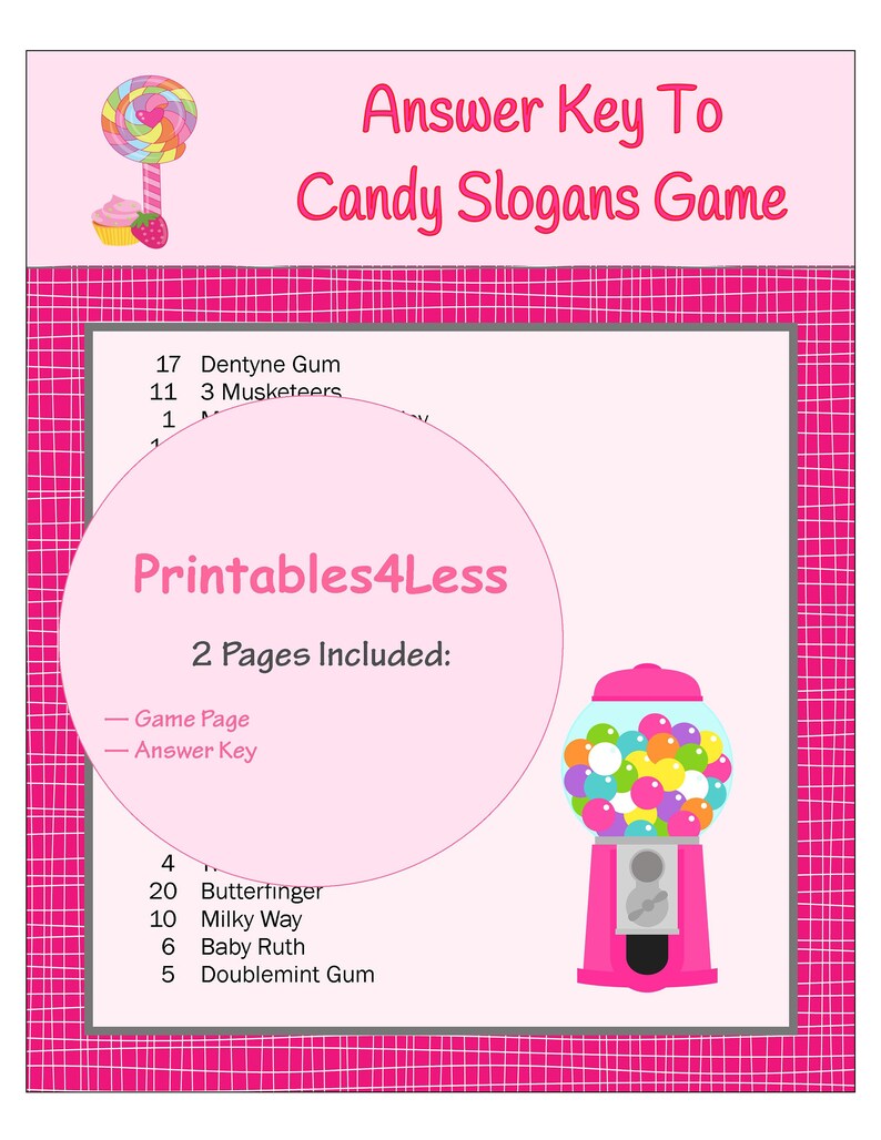 Candy Slogan Game Printable Candy Game Ice Breaker Game Etsy