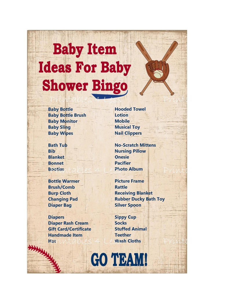 Baseball Bingo Cards Printable Baseball Baby Bingo Game Card | Etsy