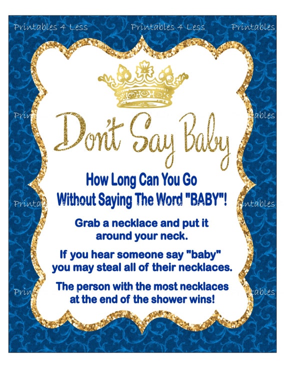 Prince Don T Say Baby Game Printable Shower Clothespin Sign Necklace Pacifier Printables 4 Less 0112