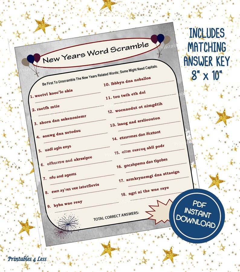 new years word scramble game printable new years scramble