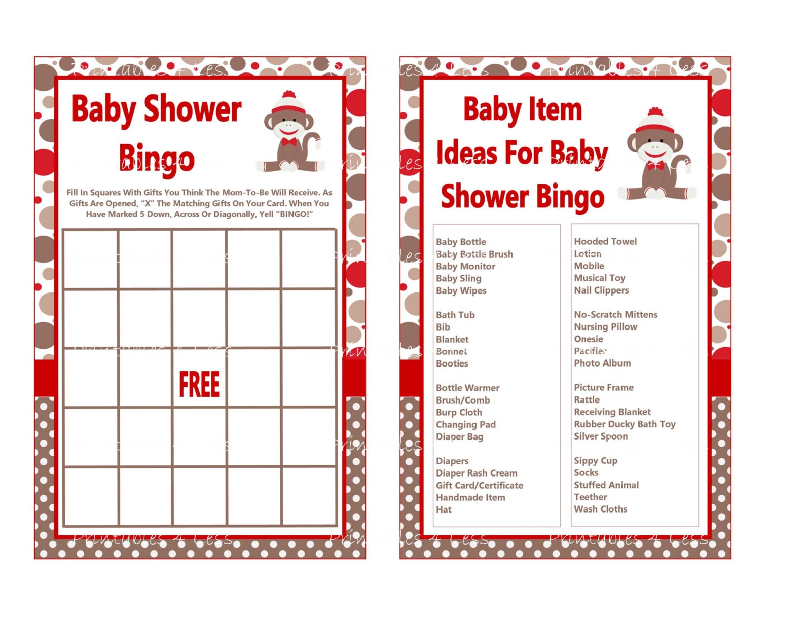 Sock Monkey Baby Shower Game Printable Sock Monkey Game Boy Etsy