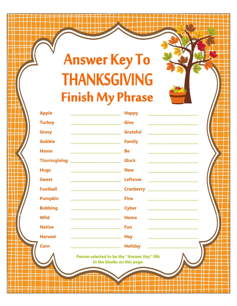 Thanksgiving Finish My Phrase Printable Thanksgiving Party | Etsy