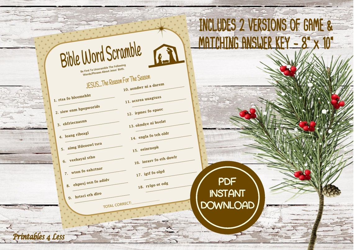 Bible Word Scramble Printable Christmas Word Scramble DIY | Etsy