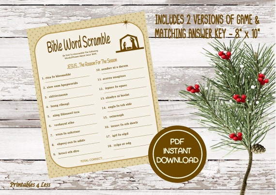 Bible Word Scramble Printable Christmas Word Scramble Diy Etsy