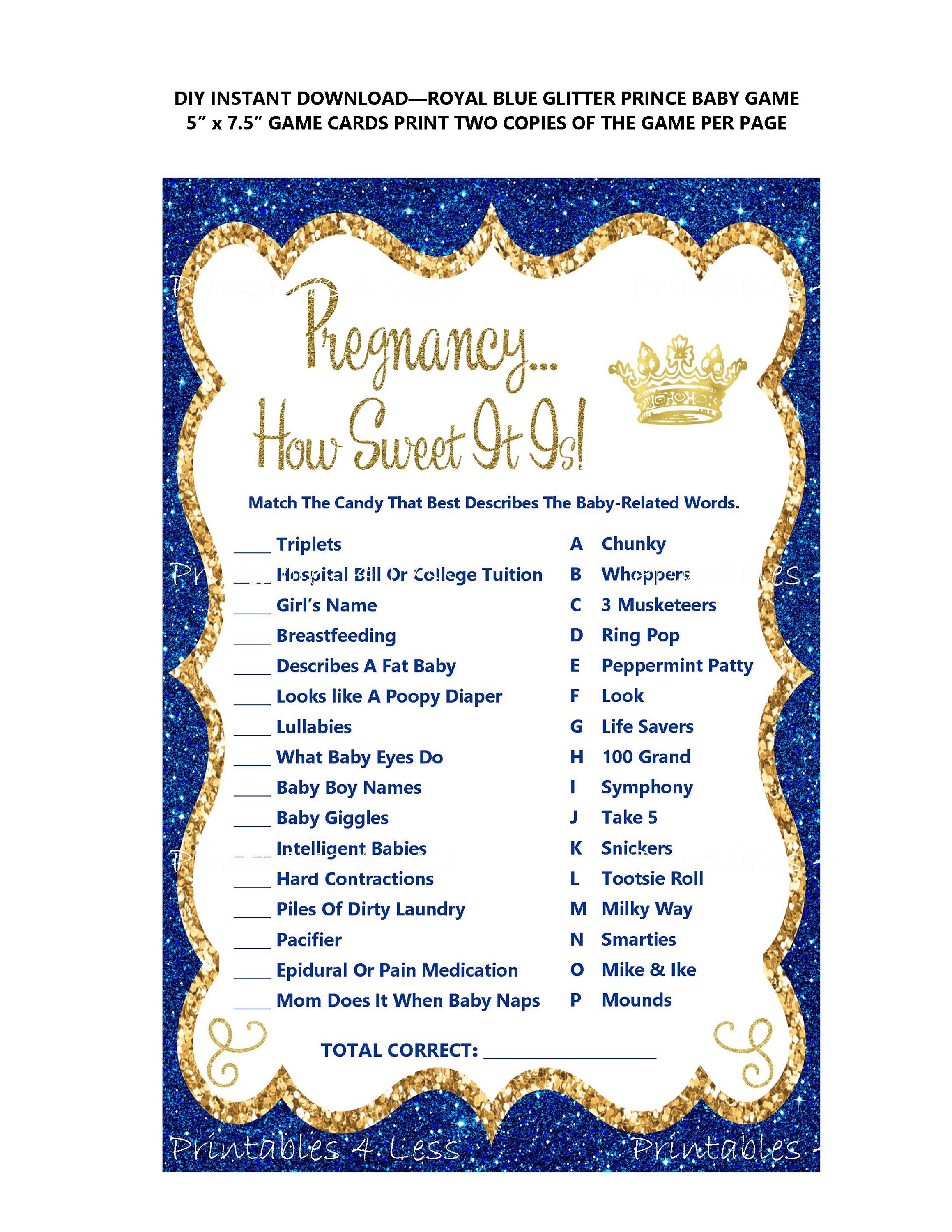 Royal Blue Glitter Prince Pregnancy Candy Game Prince Baby Etsy