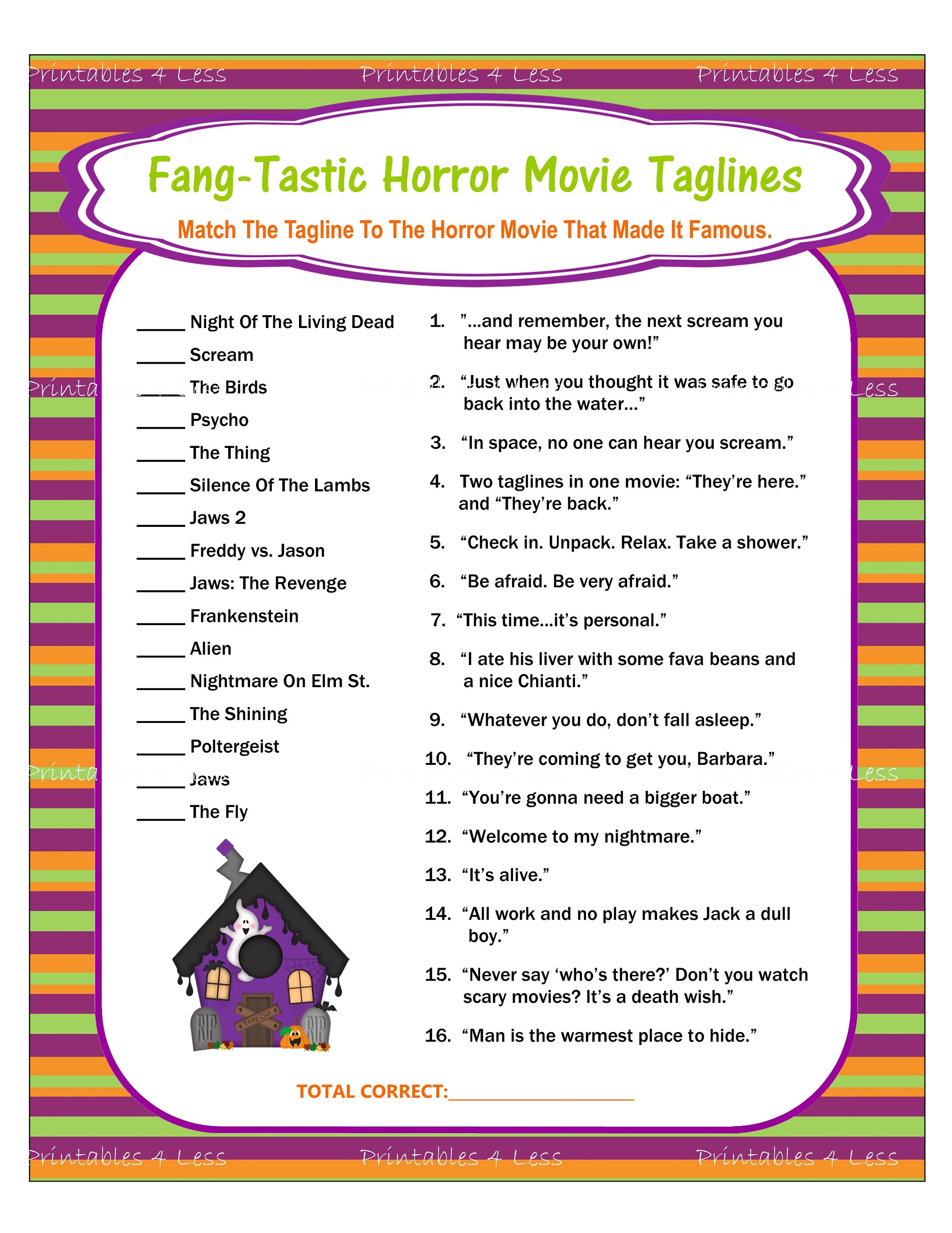 Halloween Movie Trivia Game Adult Halloween Game Printable Etsy