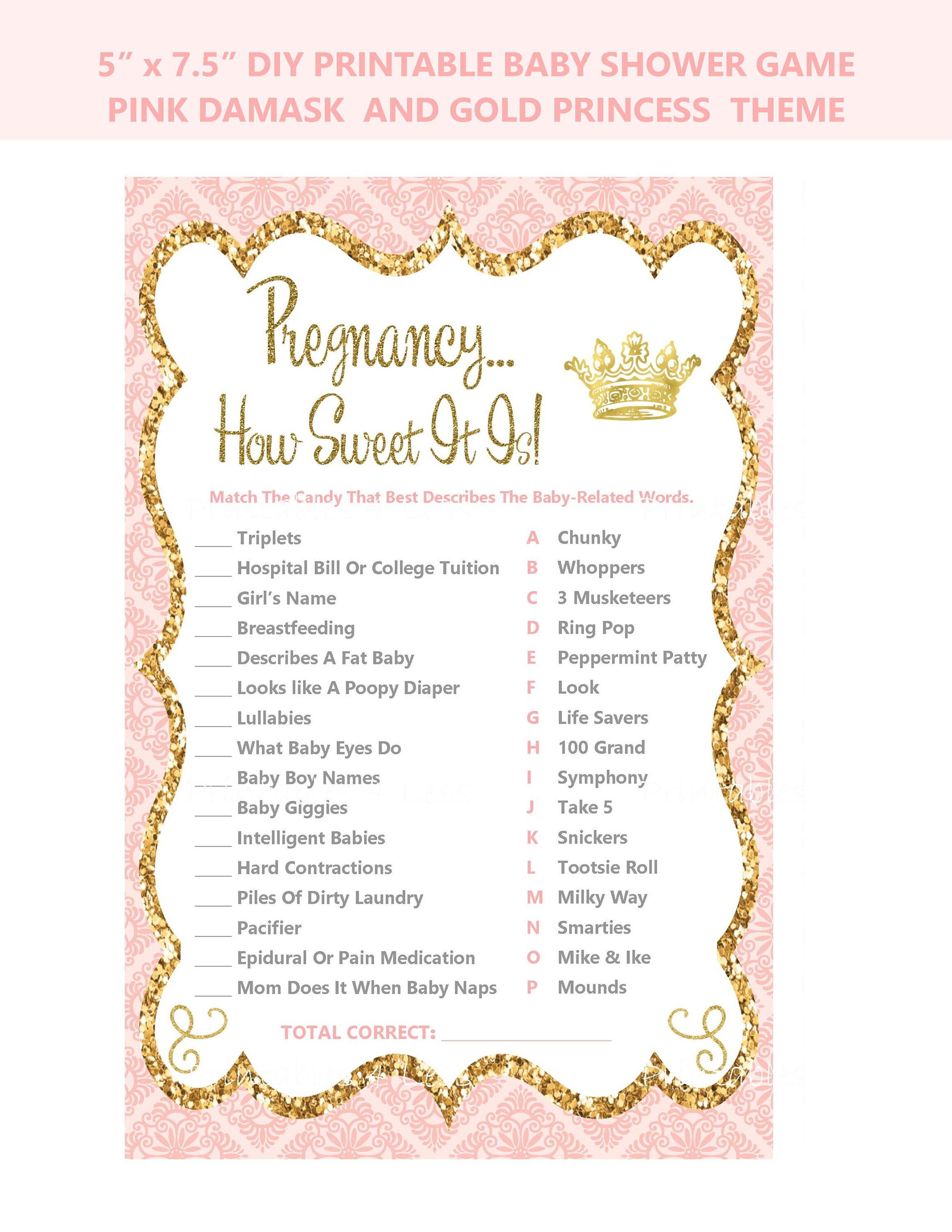 Pregnancy How Sweet It Is Candy Game Pink Princess Baby Etsy