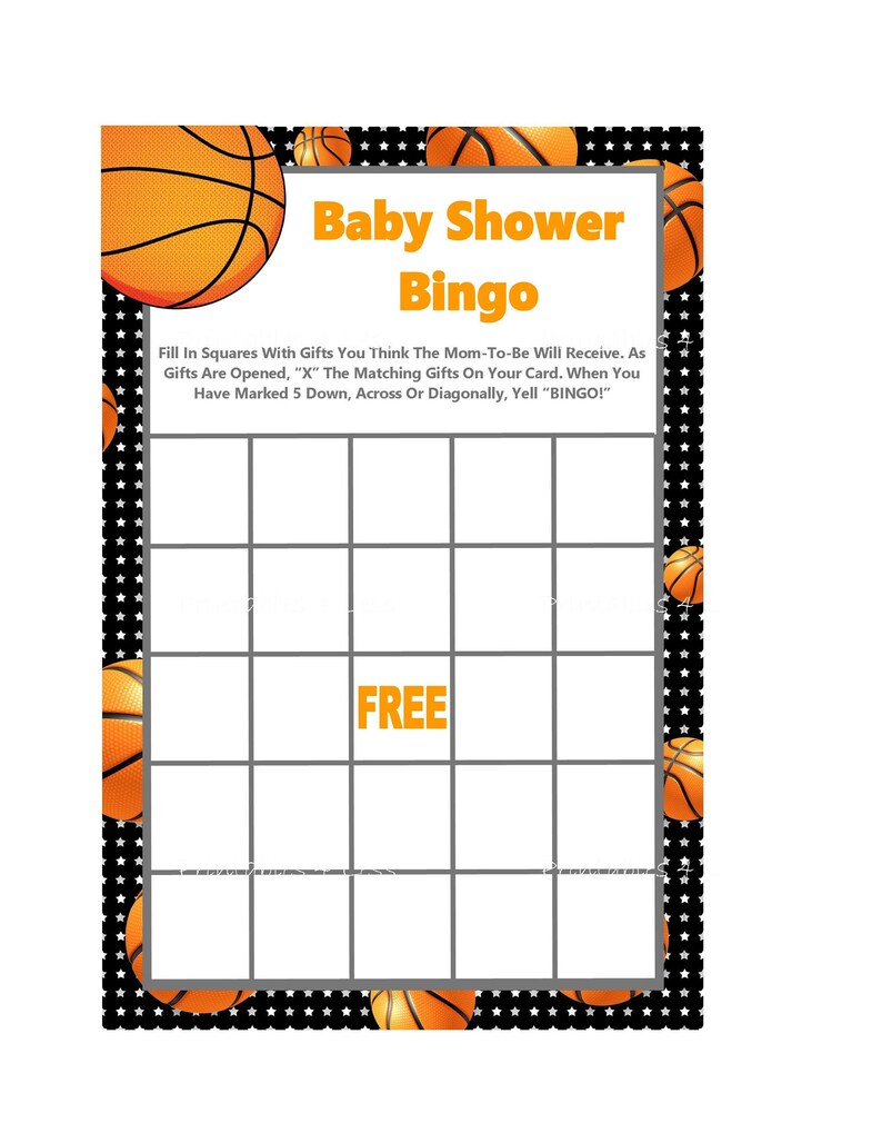 Basketball Bingo Game Basketball Baby Shower Bingo Printable Etsy