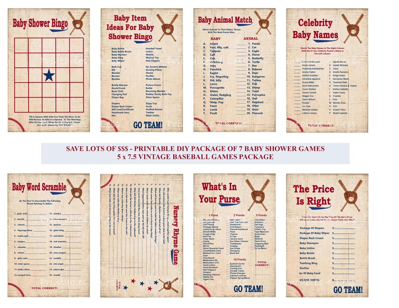 Vintage Baseball Baby Shower Game Printable Baseball Game Etsy