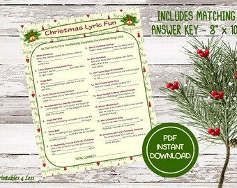 Christmas Song Game, Christmas Music Game, Christmas Carol Game, Printable Christmas Games, DIY Holiday Games, Xmas - Printables 4 Less
