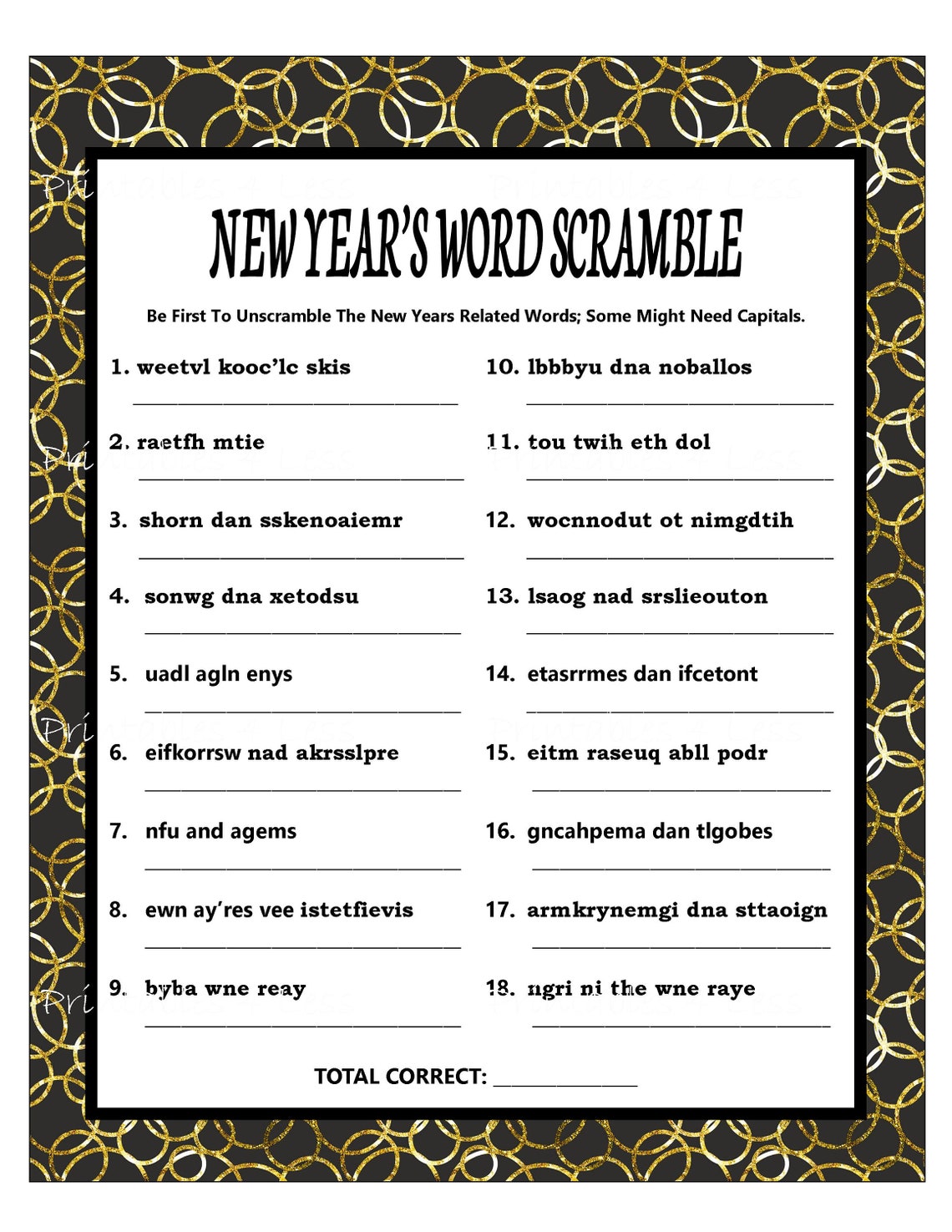 New Years Word Scramble Printable New Years Scramble Game | Etsy