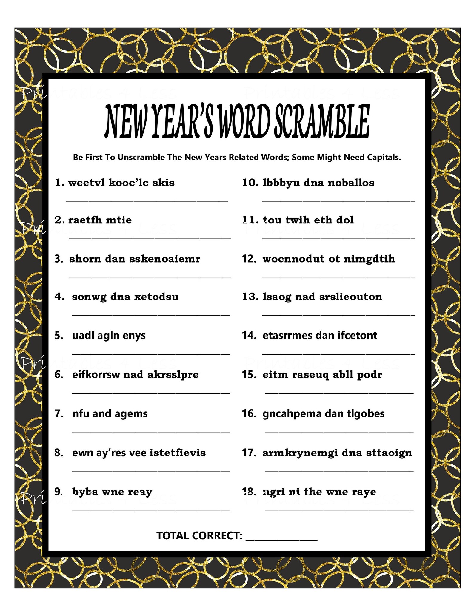 New Years Word Scramble Printable New Years Scramble Game | Etsy