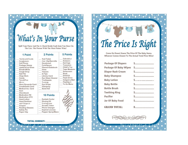 Clothesline Baby Shower Games Blue Baby Shower Games Etsy