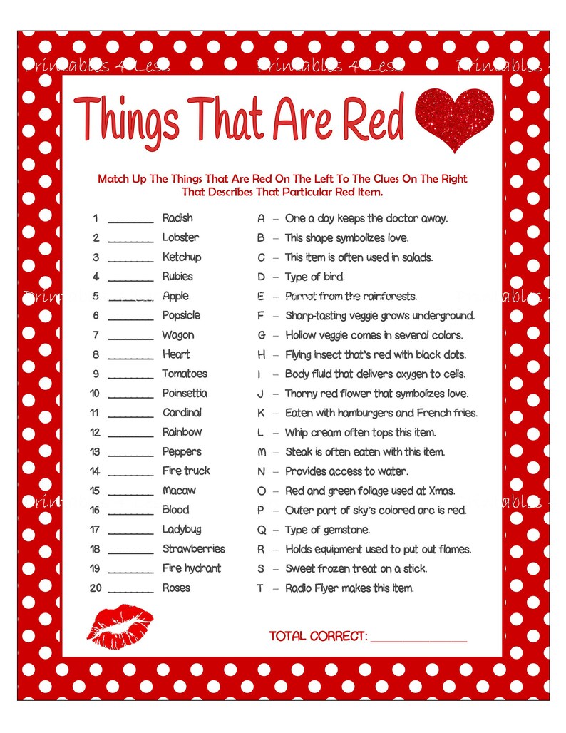 Valentine s Day Game Printable Valentine Party Game Etsy