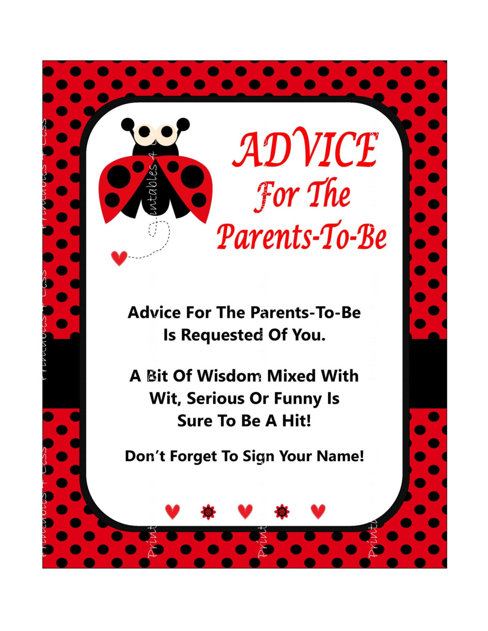 Ladybug Advice For Mom To Be Printable Advice For Mom | Etsy