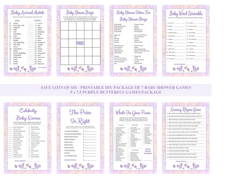 Purple Butterfly Baby Shower Game Printable Butterfly Game Etsy