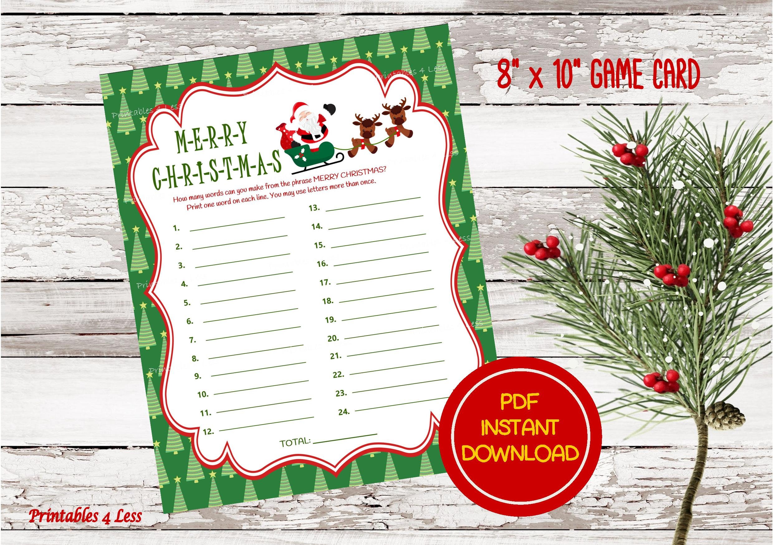 Christmas Word Game Printable Christmas Party Game Holiday | Etsy
