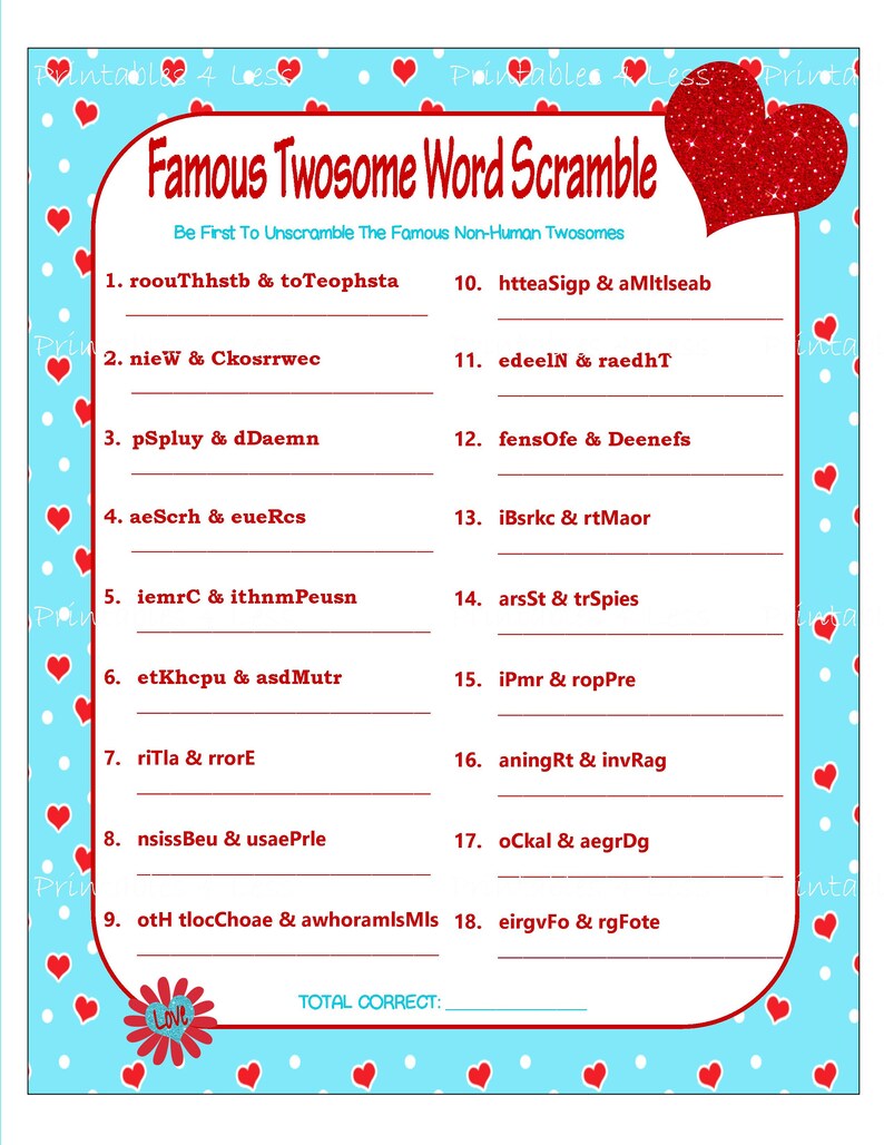 valentine word scramble printable valentine game diy etsy