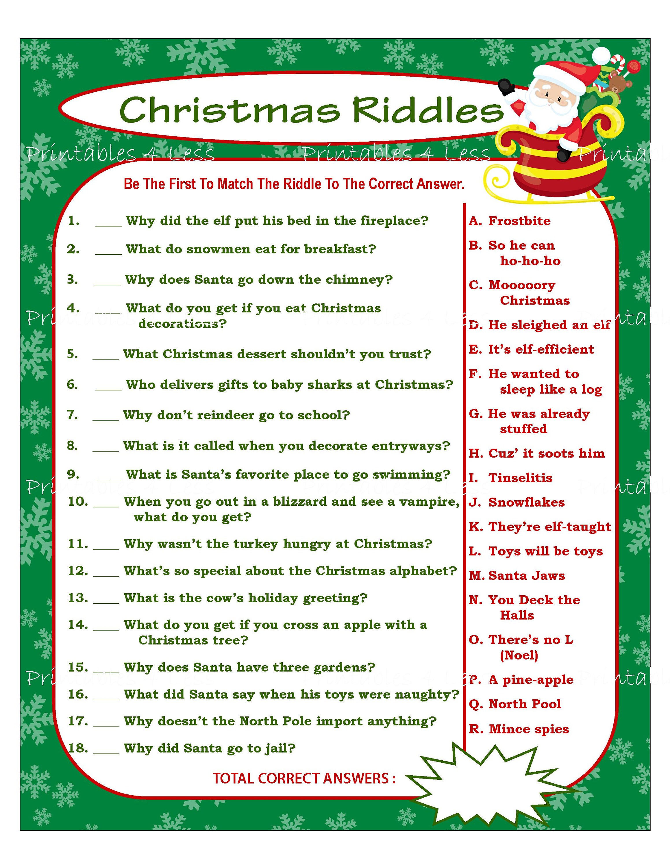 Christmas Riddles Christmas Party Game Holiday Party Game Etsy