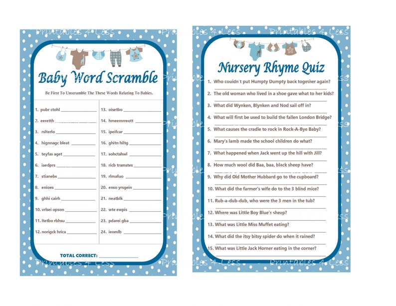 Clothesline Baby Shower Games Blue Baby Shower Games Etsy