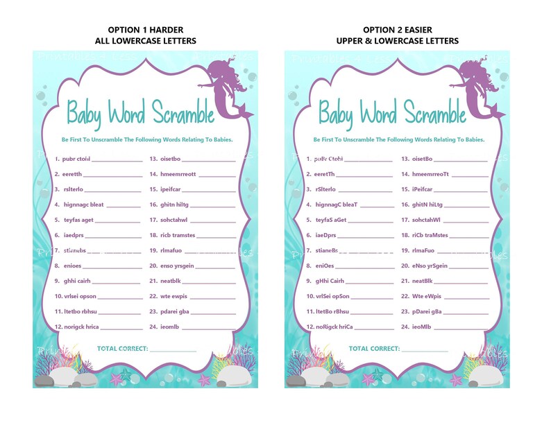 Little Mermaid Word Scramble Aqua Purple Baby Word Scramble | Etsy
