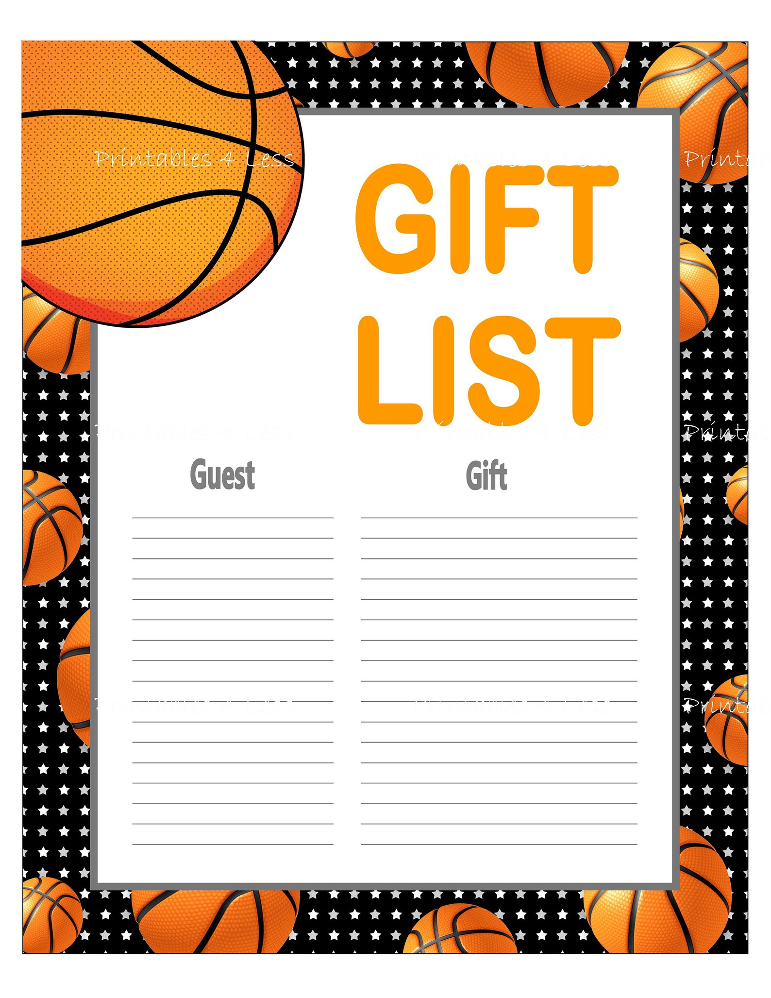 Basketball Gift List Basketball Baby Shower Gift Checklist Etsy