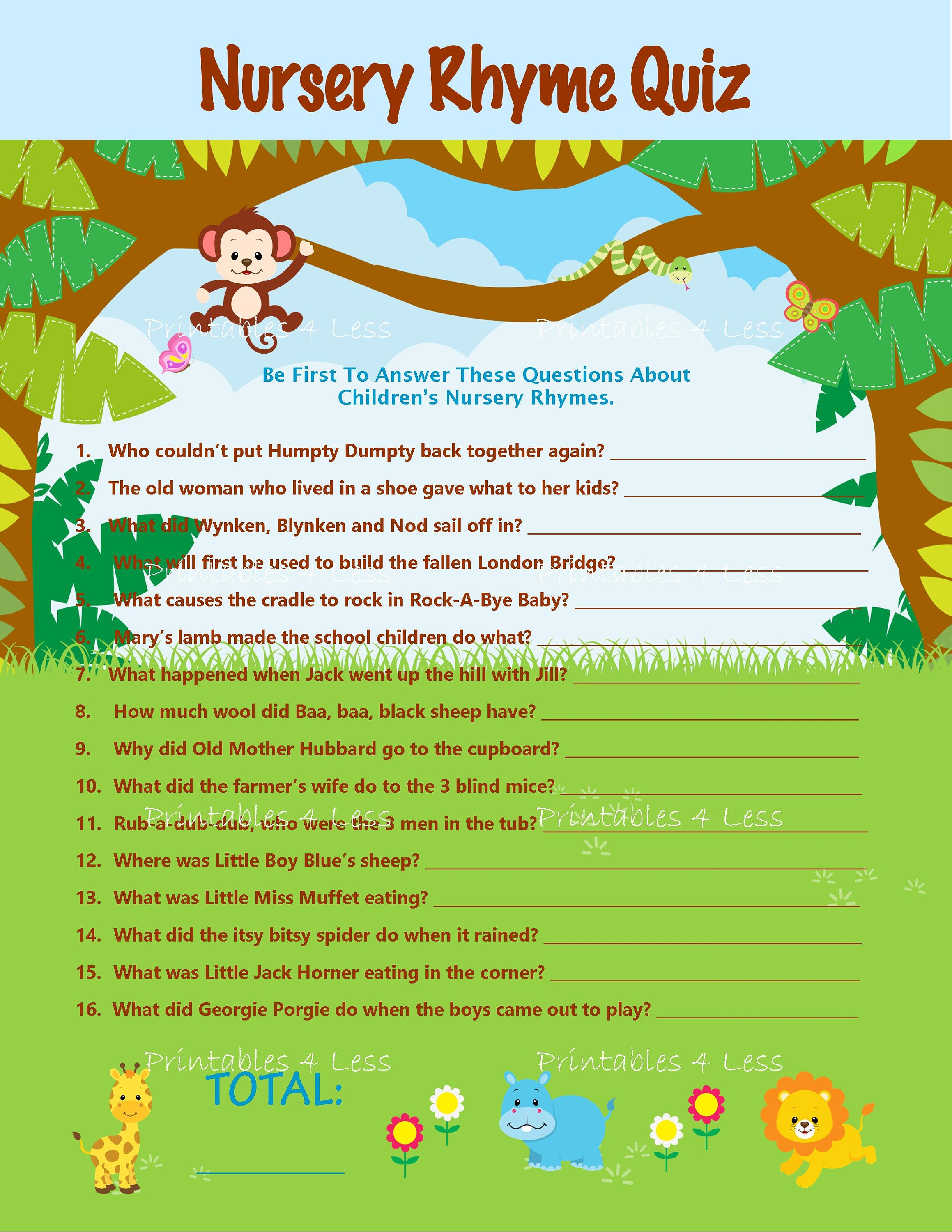 Safari Nursery Rhyme Quiz Jungle Rhyme Game Safari Baby Etsy